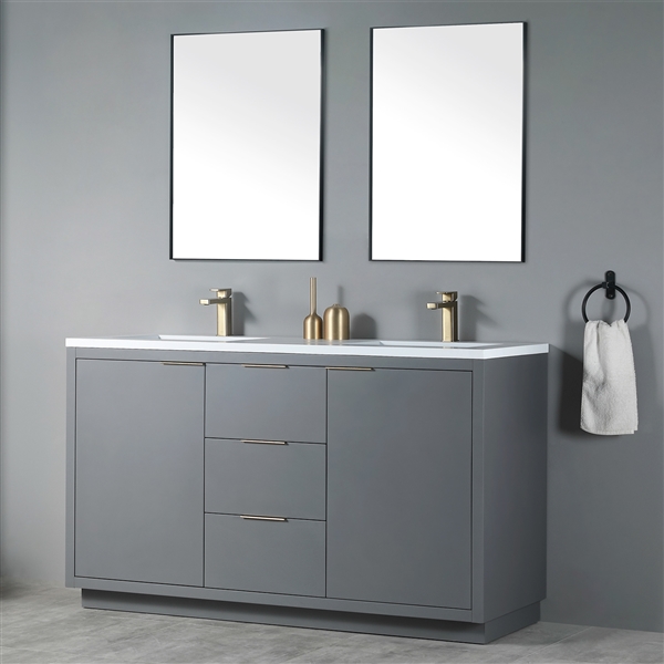 Inolav Hudson 60'' Vanity Solid Surface Top | Floating Bathroom Vanity